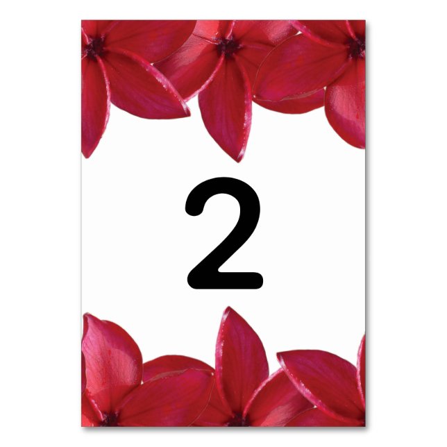 Tarjeta De Mesa Boda Red Plumeria Frangipani (Anverso)