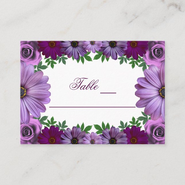 Tarjeta De Mesa Boda Regal Purple Floral (Anverso)