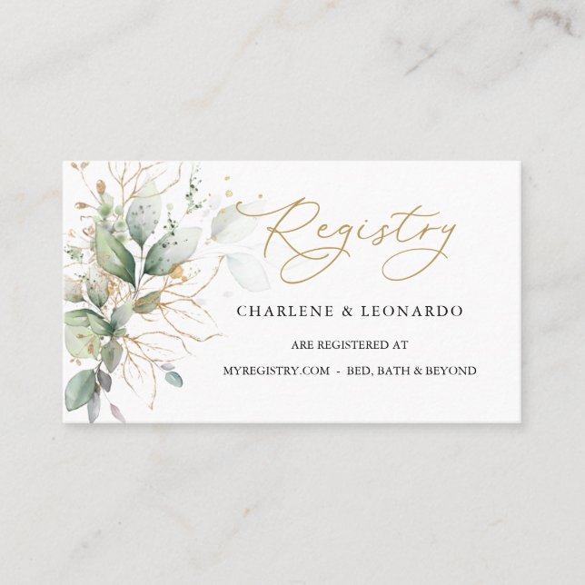 Tarjeta De Mesa Boda Registro Greenery Gold Floral Place Card (Anverso)