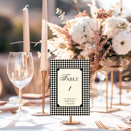 Tarjeta De Mesa Boda Retro a Cuadros Negros y Marfil de Dinero Ant