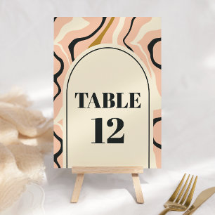 Tarjeta De Mesa Boda Retro Arco de Remolino Rosa Negro Dorado Crem