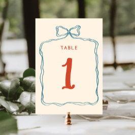 Tarjeta De Mesa Boda Retro Azul Naranja De Marco De Doble Dibujado