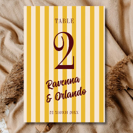 Tarjeta De Mesa Boda Retro Burgundy con Raya de Melocotón Desvaído