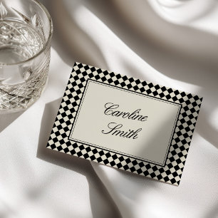 Tarjeta De Mesa Boda Retro de Diamantes a Cuadros con Dinero Antig