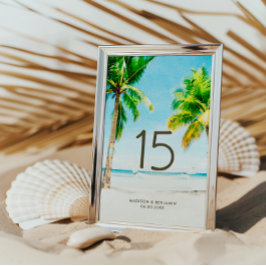Tarjeta De Mesa Boda Retro de Verano en la Playa con Palmeras Trop