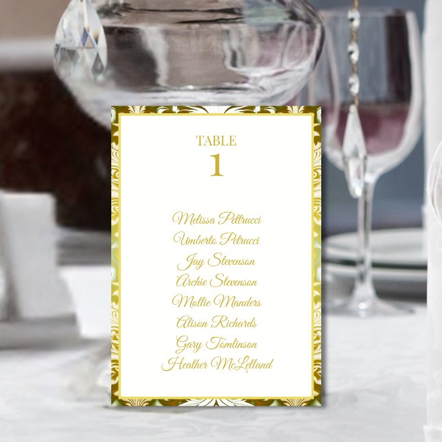 Tarjeta De Mesa Boda Retro Gold Green Damask (Subido por el creador)