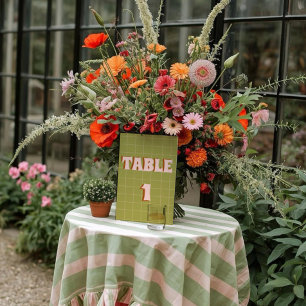 Tarjeta De Mesa Boda Retro Groovy Colorful Wavy Boho