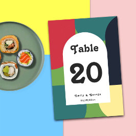 Tarjeta De Mesa Boda retro Groovy colorido moderno Resumen Moda re
