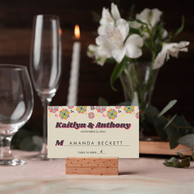 Tarjeta De Mesa Boda Retro Groovy de Flower Power 70 (Subido por el creador)