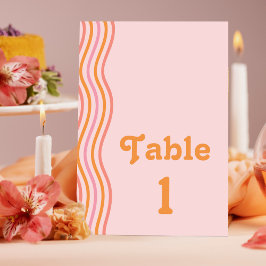 Tarjeta De Mesa Boda Retro Groovy rosa y Naranja