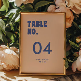 Tarjeta De Mesa Boda Retro Minimal Azul y Beige