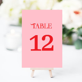 Tarjeta De Mesa Boda Retro Minimalista de Rojo y Rosa