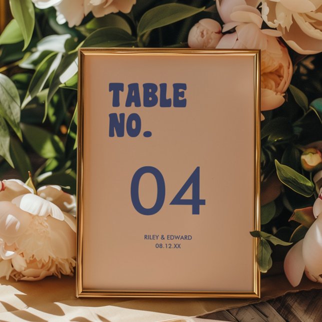 Tarjeta De Mesa Boda retro mínimo azul y beige (Subido por el creador)