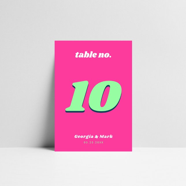 Tarjeta De Mesa Boda retro negrita rosa y verde (Subido por el creador)