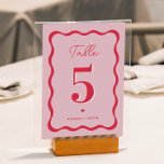 Tarjeta De Mesa Boda retro rosa y rojo moderno ondulado<br><div class="desc">Números de tabla retro rosa y rojo moderno ondulado Boda</div>