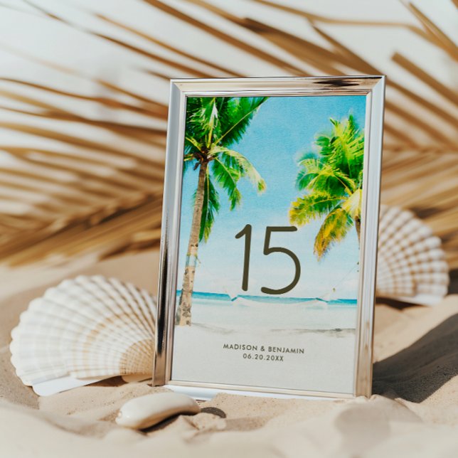 Tarjeta De Mesa Boda Retro Verano Tropical Palm Tree Beach (Subido por el creador)