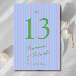 Tarjeta De Mesa Boda Retro Verde Cítrico Azul Rosa Raya