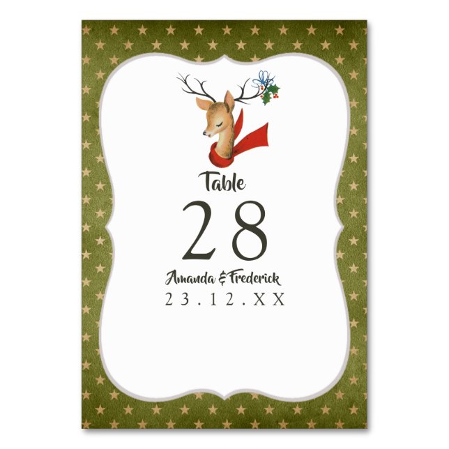 Tarjeta De Mesa Boda Retro Vintage Reindeer Navidades (Anverso)