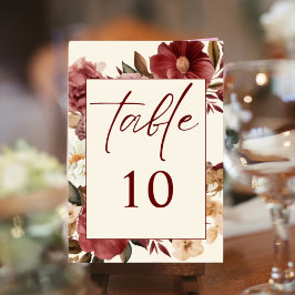 Tarjeta De Mesa Boda rojizo romántico de borgoña y cobre