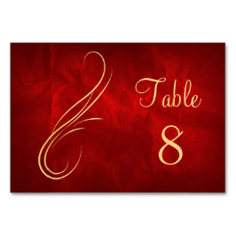 Tarjeta De Mesa Boda Rojo Brillante De Swirl Gold