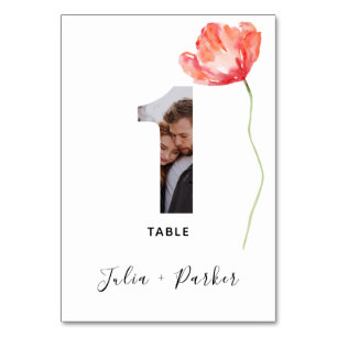 Tarjeta De Mesa Boda rojo de amapola moderna