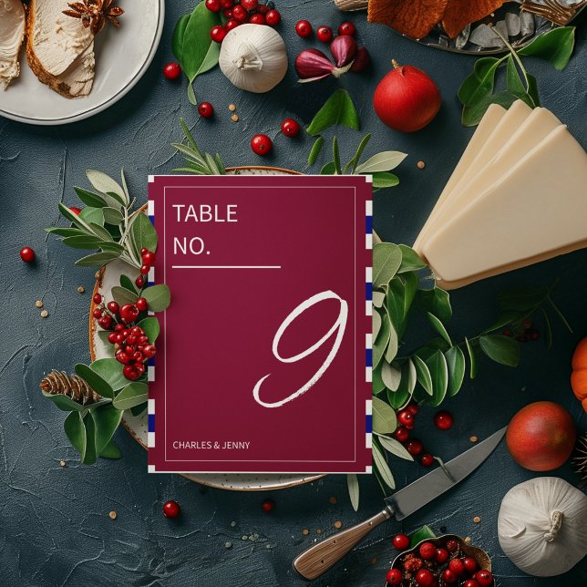 Tarjeta De Mesa Boda Rojo Real y Azul (let your table card too speak your wedding theme.)