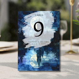 Tarjeta De Mesa Boda Romance Castillo Lago de la Luna Bosque Espel