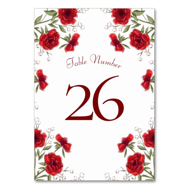 Tarjeta De Mesa Boda Romántica con Rosas Rojas (Reverso)