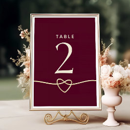 Tarjeta De Mesa Boda Romántica de Borgoña Roja
