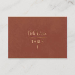 Tarjeta De Mesa Boda Romántica de Lujo Boho Cálida Terracota y Dor