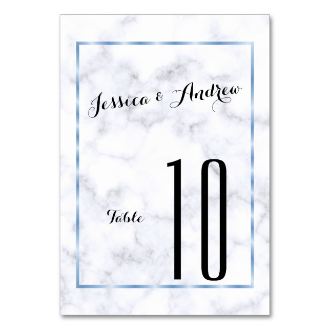 Tarjeta De Mesa Boda Romántica de Mármol Azul (Anverso)