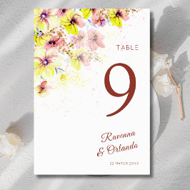 Tarjeta De Mesa Boda romántica floral amarilla pastel Pansy meloco