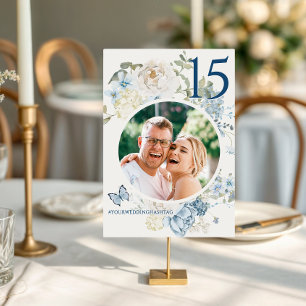 Tarjeta De Mesa Boda romántico con flores azules