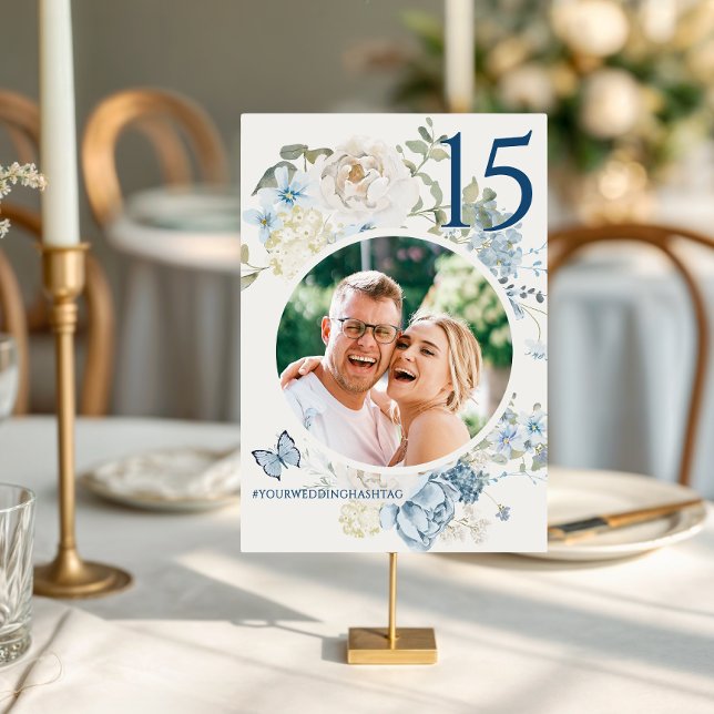 Tarjeta De Mesa Boda romántico con flores azules (Subido por el creador)
