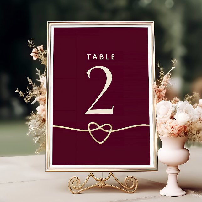 Tarjeta De Mesa Boda Romántico de Borgoña Roja (Subido por el creador)