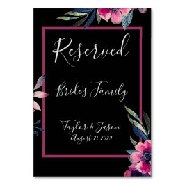 Tarjeta De Mesa Boda romántico de escritura floral negra y rosa