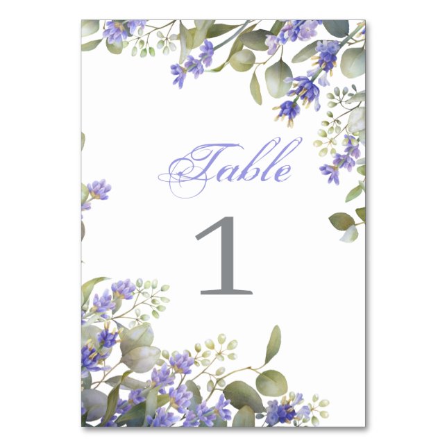 Tarjeta De Mesa Boda Romántico de Eucalyptus y Lavender (Anverso)
