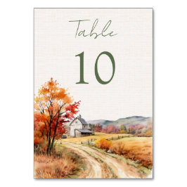 Tarjeta De Mesa Boda romántico de granero de otoño