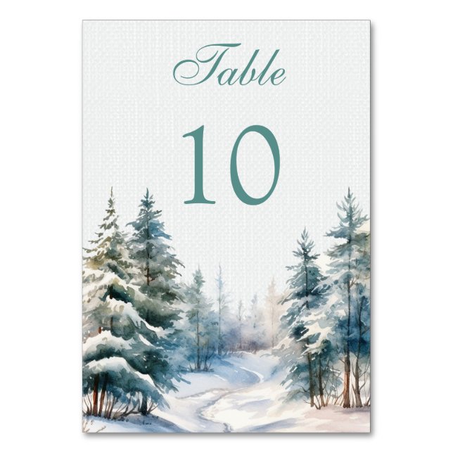 Tarjeta De Mesa Boda Romántico de los bosques de invierno (Anverso)