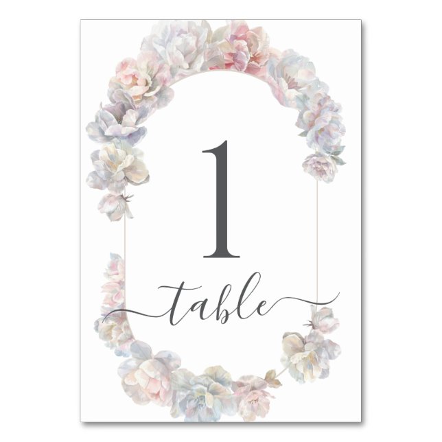 Tarjeta De Mesa Boda romántico de Rubor Peony Floral (Anverso)
