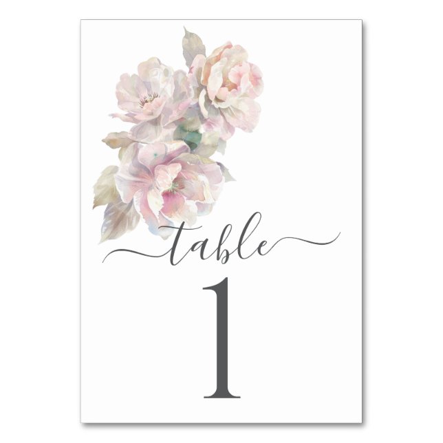 Tarjeta De Mesa Boda romántico de Rubor Peony Floral (Anverso)