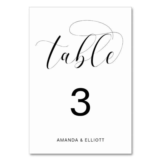 Tarjeta De Mesa Boda romántico de tipografía negra y blanca (Anverso)