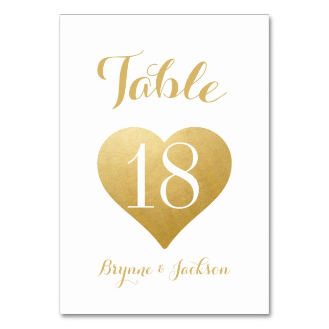 Tarjeta De Mesa Boda Romántico del Corazón Oro (Anverso)