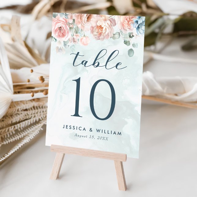 Tarjeta De Mesa Boda Rosa azul moderno y de moda (Subido por el creador)