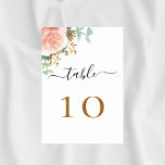 Tarjeta De Mesa Boda rosa de oro eucalipto verde<br><div class="desc">Un fondo blanco moda. Decorada con rosa de color oro rosa y hojas de eucaliptos verdes,  brotes,  vegetación y falsas hojas de oro. Personalice y sus números de tabla. Letras negras y doradas.</div>