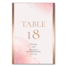 Tarjeta De Mesa BODA | Rosa de salpicadura de color de agua Rubor
