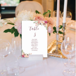 Tarjeta De Mesa Boda rosa mínimo de Rubor floral
