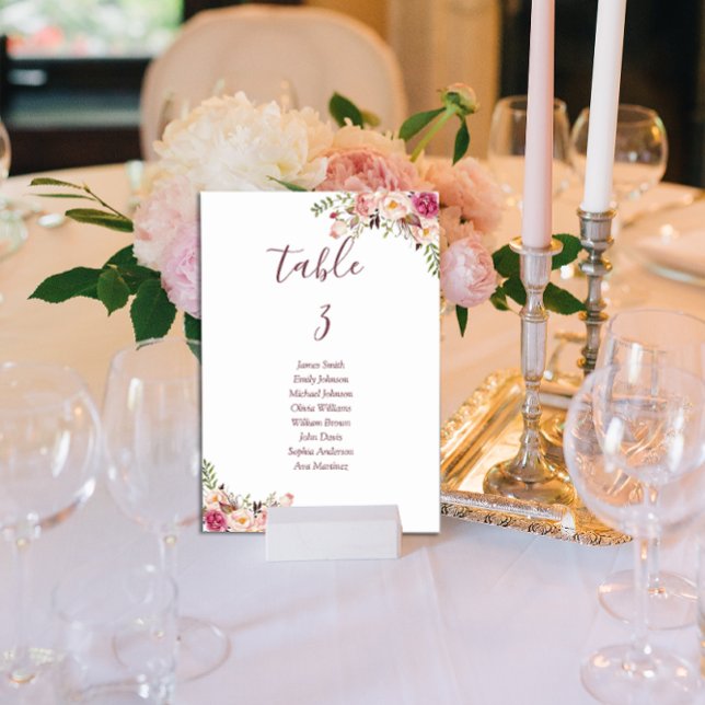 Tarjeta De Mesa Boda rosa mínimo de Rubor floral (Subido por el creador)