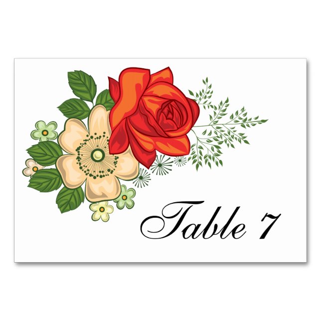 Tarjeta De Mesa Boda Rosa Roja y Daisies (Anverso)