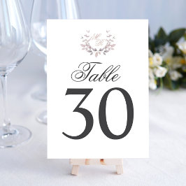 Tarjeta De Mesa Boda rosa Rubor Número de tabla Monograma Motif